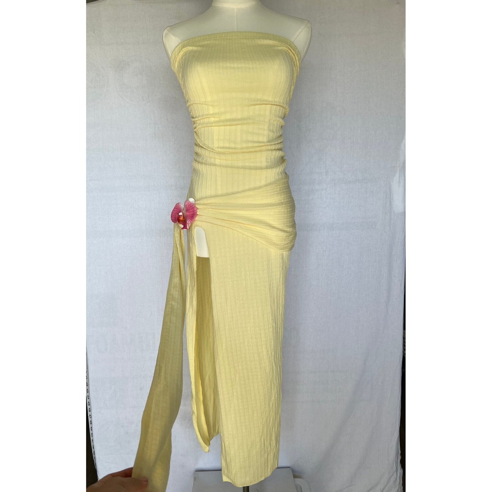 Strapless Drape Maxi Dress Lemon Yellow Summer Resort Vacation Spring Garden